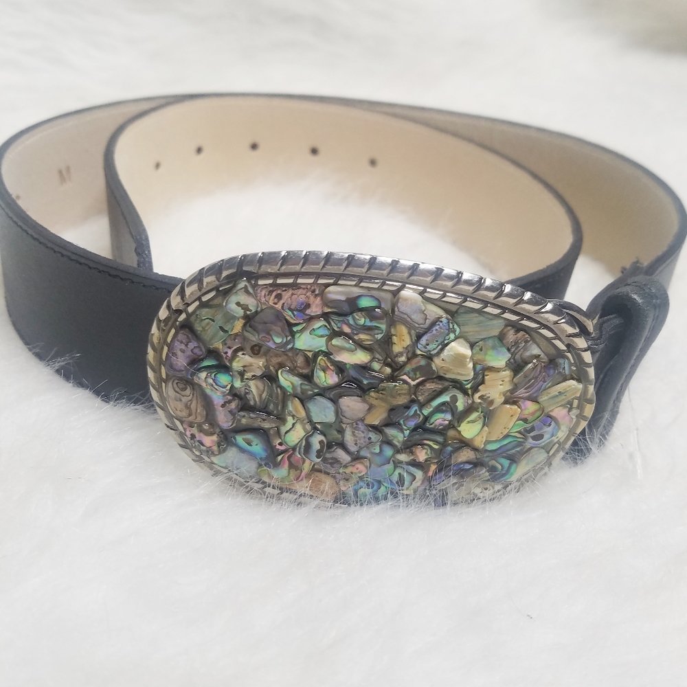 Elite Fresno Black Belt Silver Abilone Buckle M